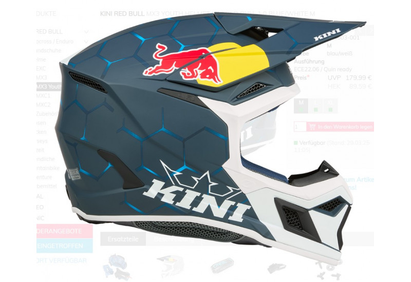 CASQUE ENFANT MOTO CROSS Kini Red Bull MX3 Youth Helmet Kini Red Bull 1.0 blue/white