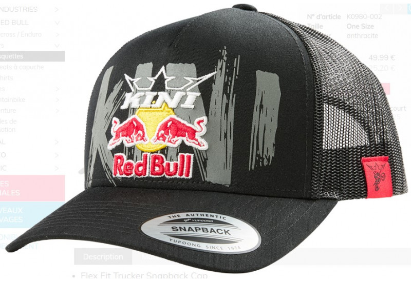 CASQUETTE Kini Red Bull TR Cap Kini Red Bull 2.0 anthracite One Size